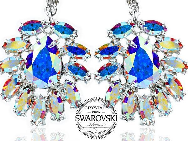 Swarovski Przepiękne Kolczyki Aurora AB Azure Srebro
