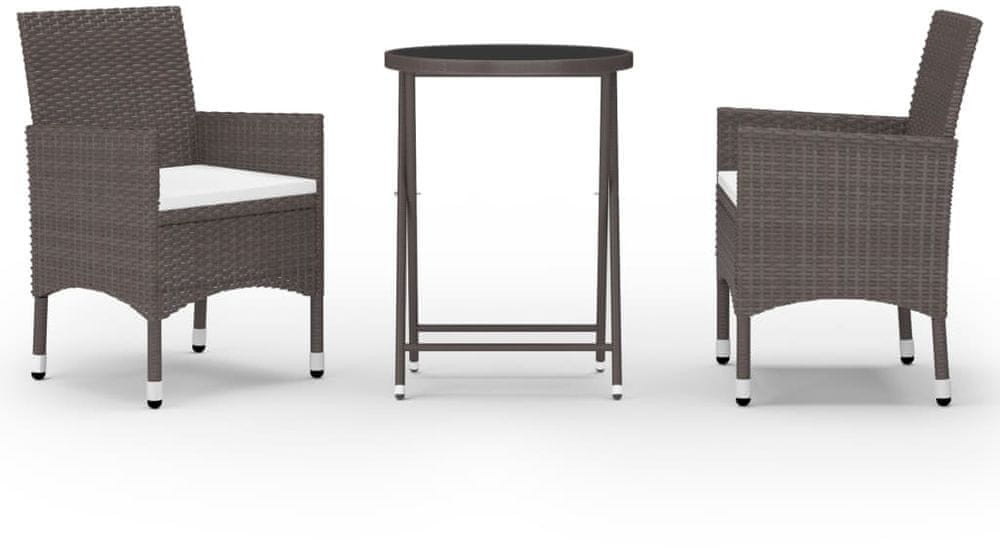 shumee shumee 3 cz zestaw bistro rattan PE i szkło hartowane brązowy