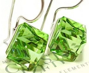 Swarovski Kolczyki Green Cube Srebro