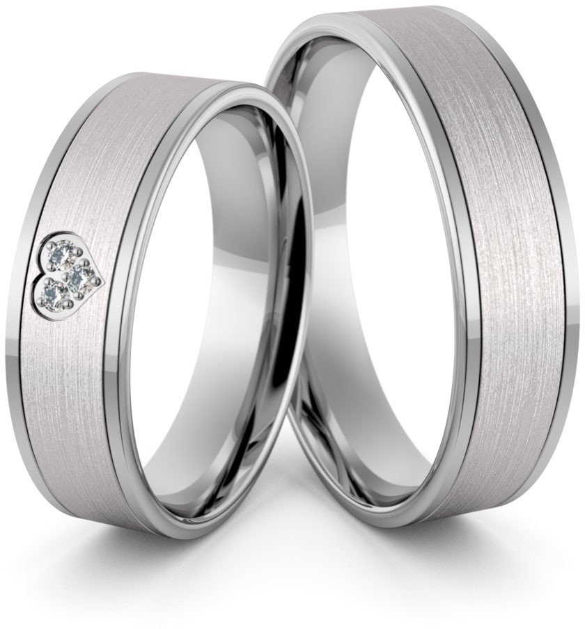 Eminence Obrączki ślubne palladowe 5 mm z sercem i brylantami - Pd-43 Pd-43