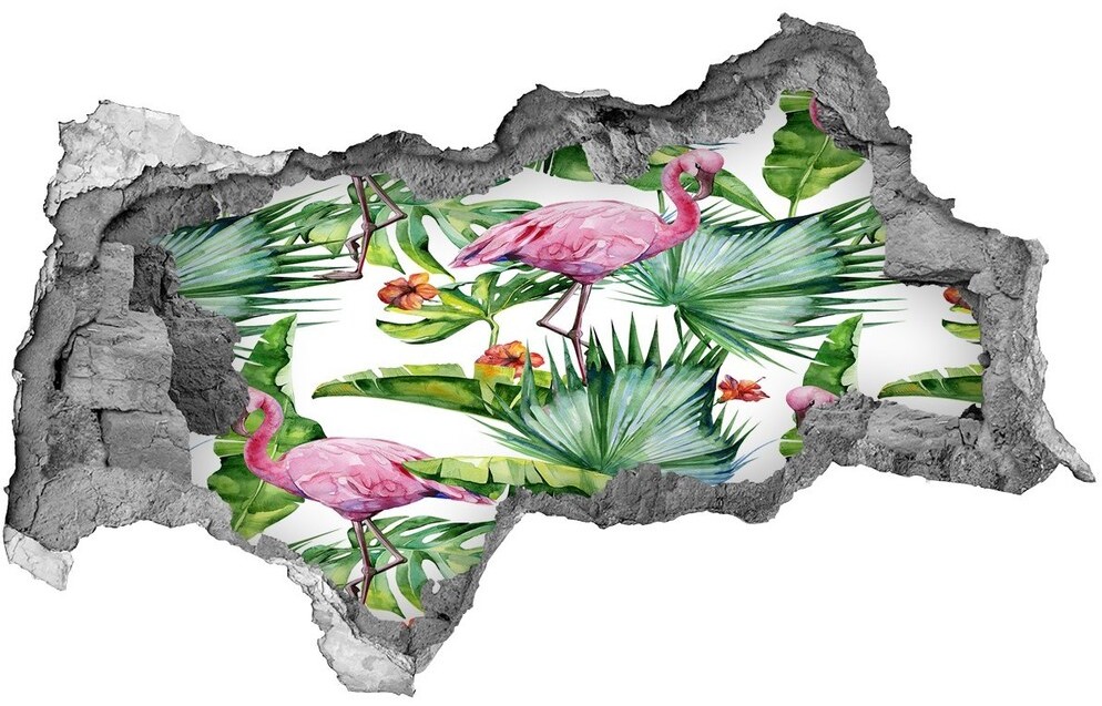 Wallmuralia.pl Dziura 3d fototapeta naklejka Flamingi rośliny