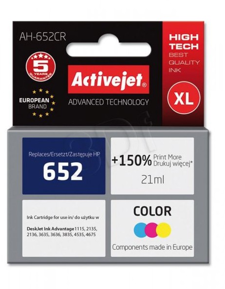 ActiveJet AH-652CR tusz trójkolorowy zamiennik HP 652 F6V24AE +150% OEM AH-652CR