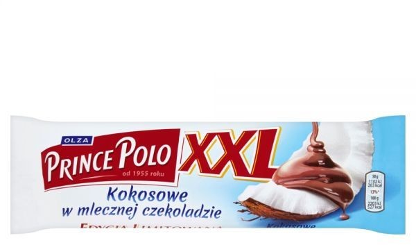 Kraft Kruchy wafelek z kremem kokosowym oblany czekoladą mleczną Olza Prince Polo XXL 50 g