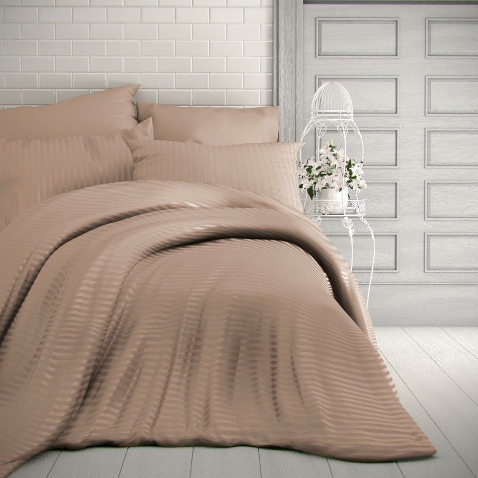 Kvalitex Pościel satynowa Stripe beżowy, 200 x 200 cm, 2 szt. 70 x 90 cm, 200 x 200 cm, 2 szt. 70 x 90 cm