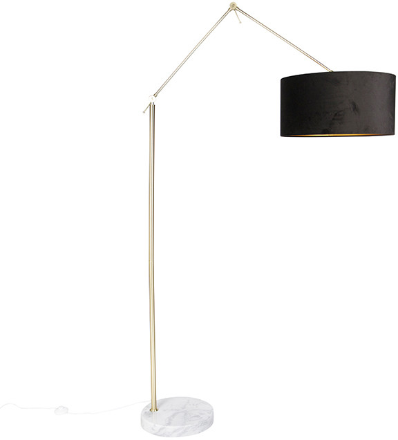 QAZQA Nowoczesna lampa podłogowa złoty welurowy klosz czarny 50 cm - Editor
