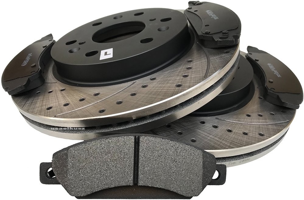 Przednie klocki + WIERCONE tarcze hamulcowe Cadillac Escalade AWD 2007-2008 55097-MIKODA+UAD1092