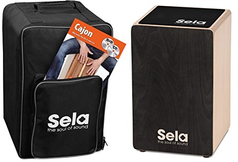 Sela SE 159 IT Primera Black Cajon pakiet dla początkujących z plecakiem, podkładka cajon, włoska książka Cajon, CD i DVD SE 159 IT