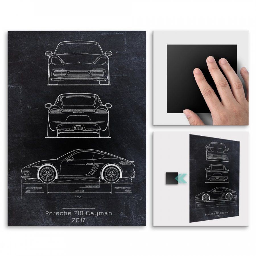 Pix4home Plakat metalowy Porsche 718 Cayman Projekt Blackboard M POS-M-02515