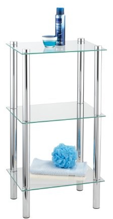 Wenko 15851100 półka yago czworokątna z 3 szklanymi półkami regał do łazienki, stal, 40 x 74 x 30 cm, chrom 15851100