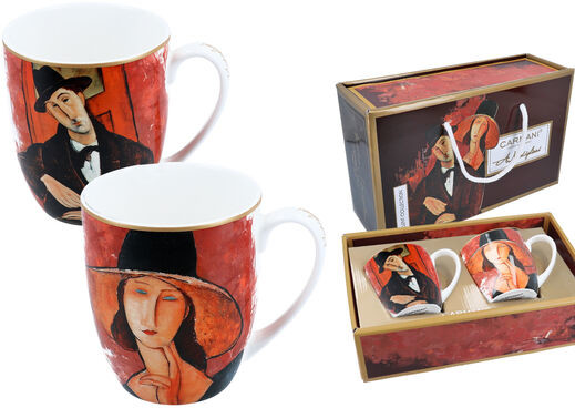 Carmani KUBKI PORCELANOWE MODIGLIANI Kobieta i Mężczyzna w kapeluszu - PARA 2 Sszt.