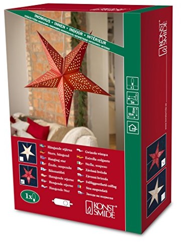 Konstsmide 2976-500 czerwona papierowa gwiazda, perforowana, 5-ramienna, 52 x 52 cm, do zastosowań wewnętrznych, IP20, 230 V, bez źródła światła, z włącznikiem i białym przewodem 2976-500