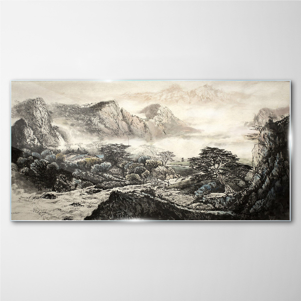 PL Coloray Obraz na Szkle Góry Chińczycy Drzewa 140x70cm