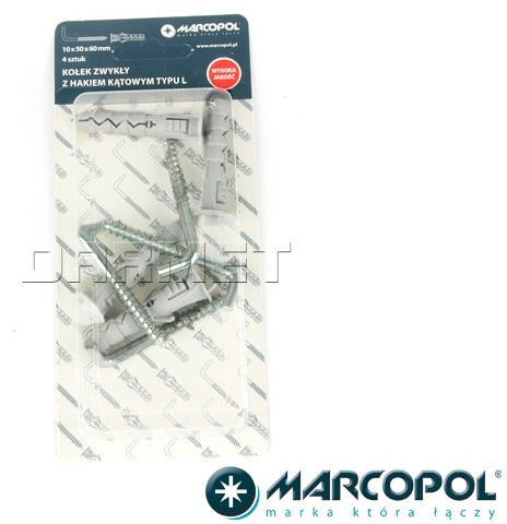 Kołki zwykłe z hakiem kątowym 10 x 50 x 60 mm, 4 szt. - MARCOPOL (QB0111) QB0111
