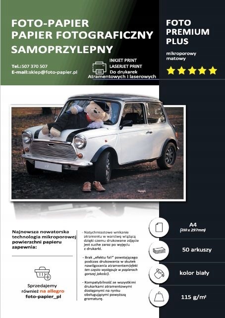 Papier Foto Matowy Samoprzylepny A4 115g 50ark
