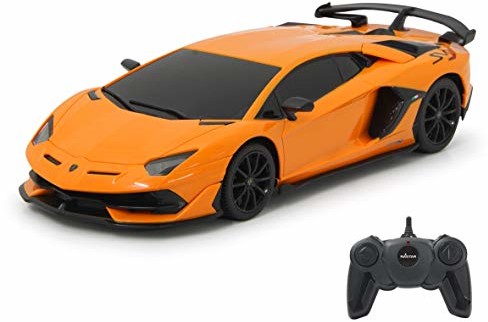 Jamara 405186 Lamborghini Aventador SVJ 1:24 pomarańczowy 27 MHz, oficjalnie licencjonowany, do 1 godziny jazdy przy ok. 9 km/h, perfekcyjnie odwzorowane szczegóły, wysokiej jakości wykonanie 405186