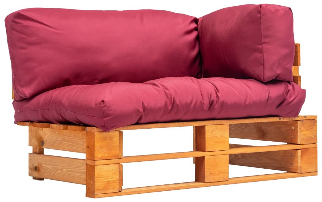vidaXL Sofa ogrodowa z palet z czerwonymi poduszkami, sosna FSC