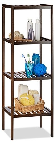 Relaxdays Regał łazienkowy bambus z  4 półki, wys. x szer. x gł.: 110 x 34,5 x 33 cm, wysoki regał stojący regał, drewno, ciemnobrązowy 10020915