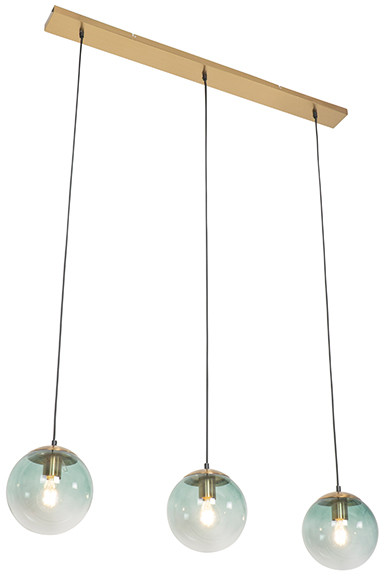 QAZQA Lampa wisząca art deco mosiądz zielone szkło 3-źródła światła - Pallon