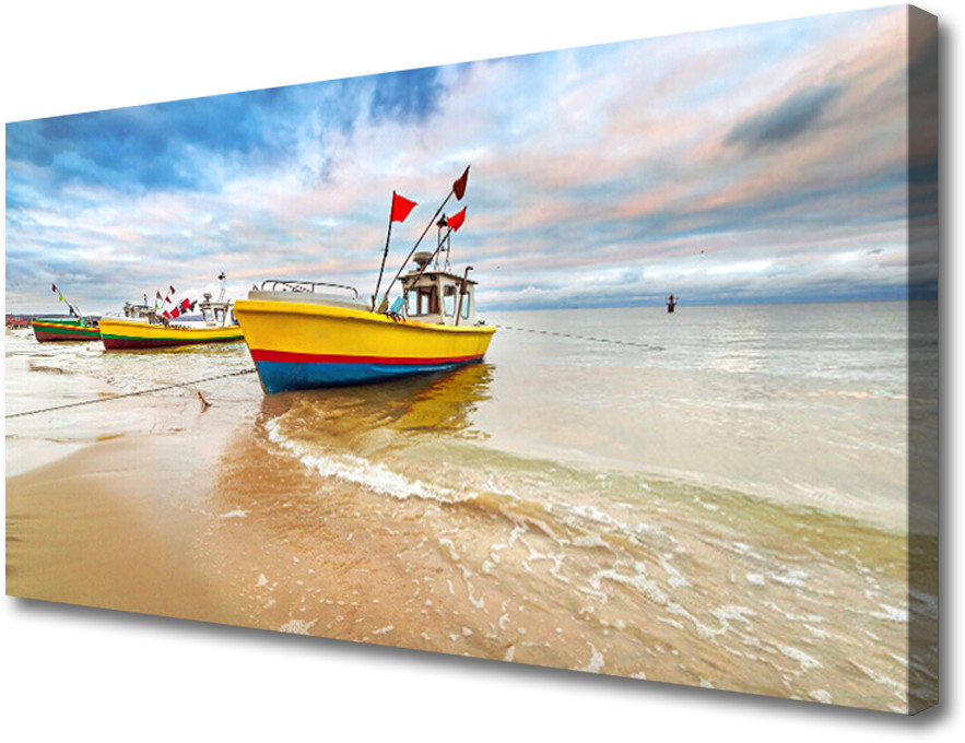 PL Tulup Obraz Canvas Łódki Plaża Morze Krajobraz 100x50cm