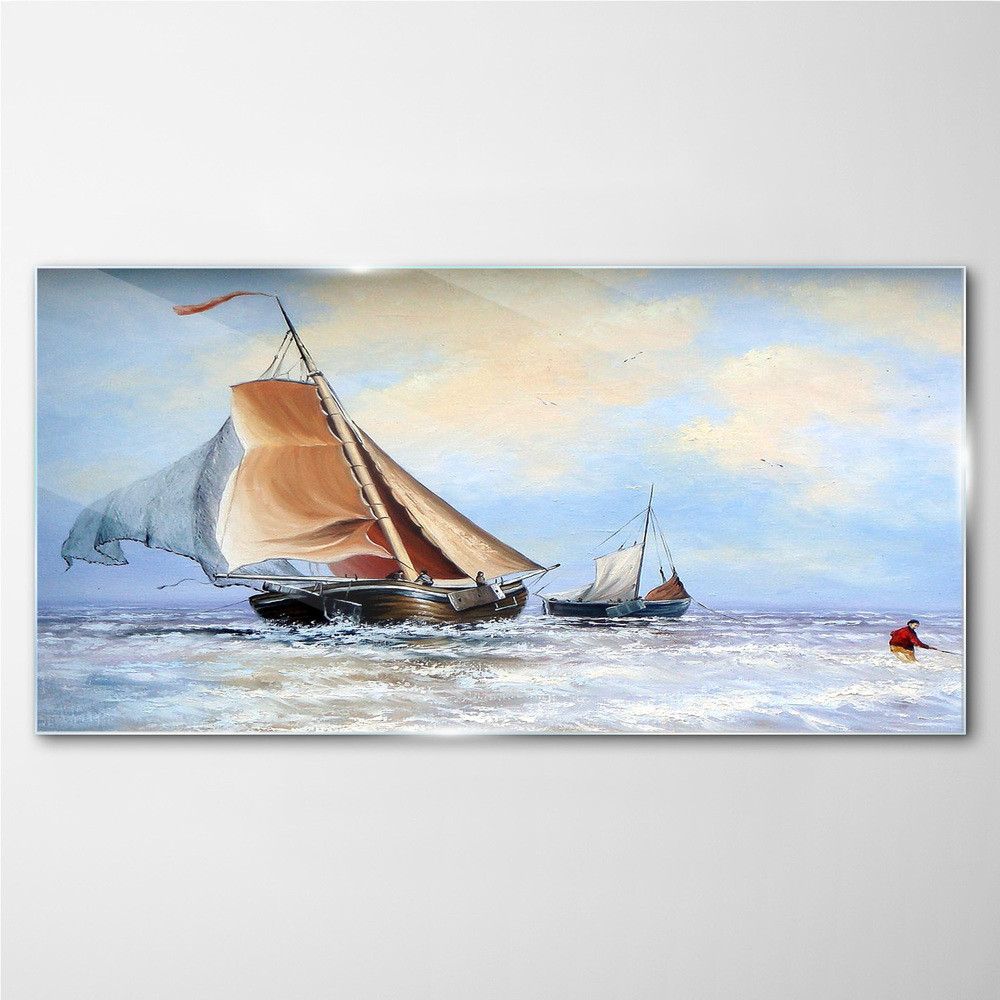 PL Coloray Obraz na Szkle morze statek fale chmury 120x60cm
