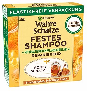 Garnier Prawdziwe skarby, stały szampon do miodu, z woskiem pszczelim, naprawia zniszczone, łamliwe włosy, biologiczna formuła ulegająca biodegradacji, wegańska, 1 sztuka C6455100