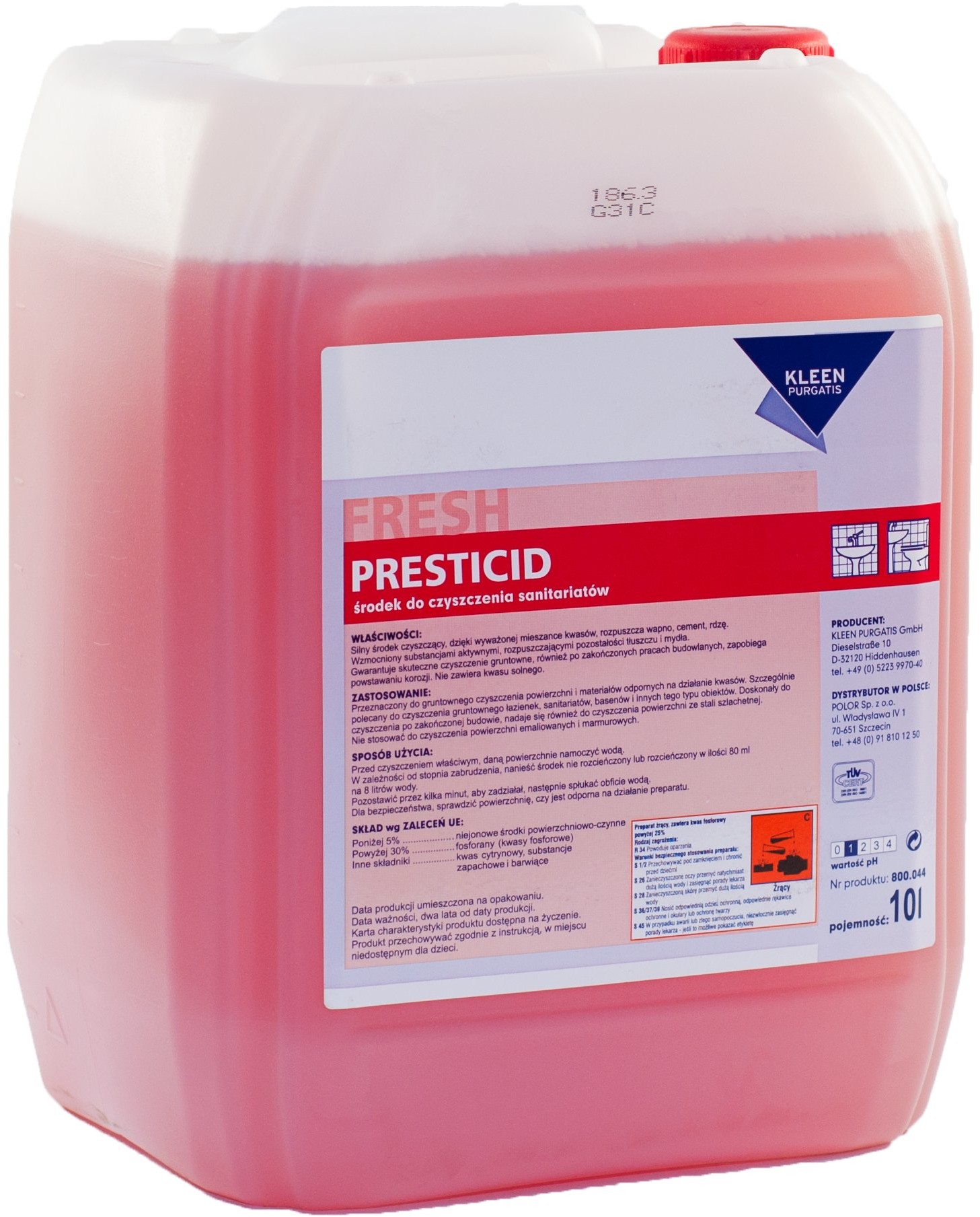 Kleen Purgatis PURGATIS PRESTICID 10l silny kwaśny środek do doczyszczania sanitariatów z inhibitorami korozji pH 1 PRESTICID 10l.