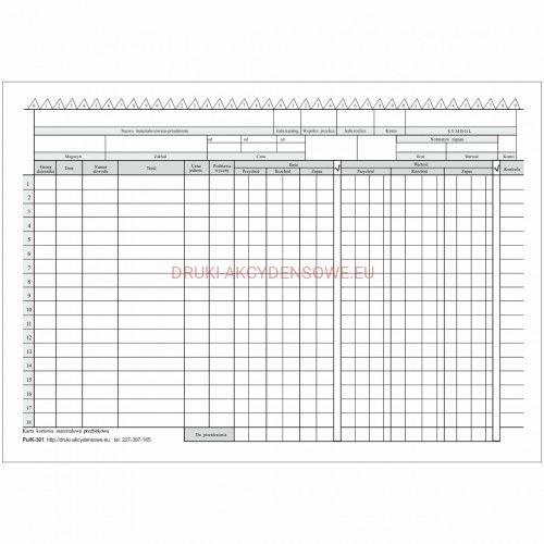 Firma krajewski Karta kontowa materiałowa 3-kolumnowa [Pu/K-301] Pu/K-301