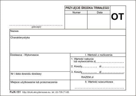 Firma krajewski Przyjęcie środka trwałego OT / A6 [Pu/K-151] 047151_0