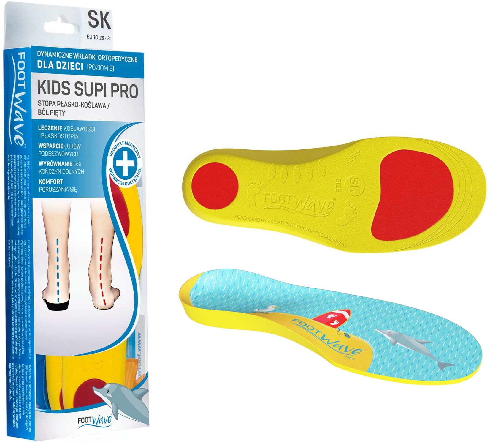 Footwave Dynamiczne wkładki ortopedyczne dla Dzieci na płaskostopia - leczenie koślawości FootWave (Kids SUPI PRO)