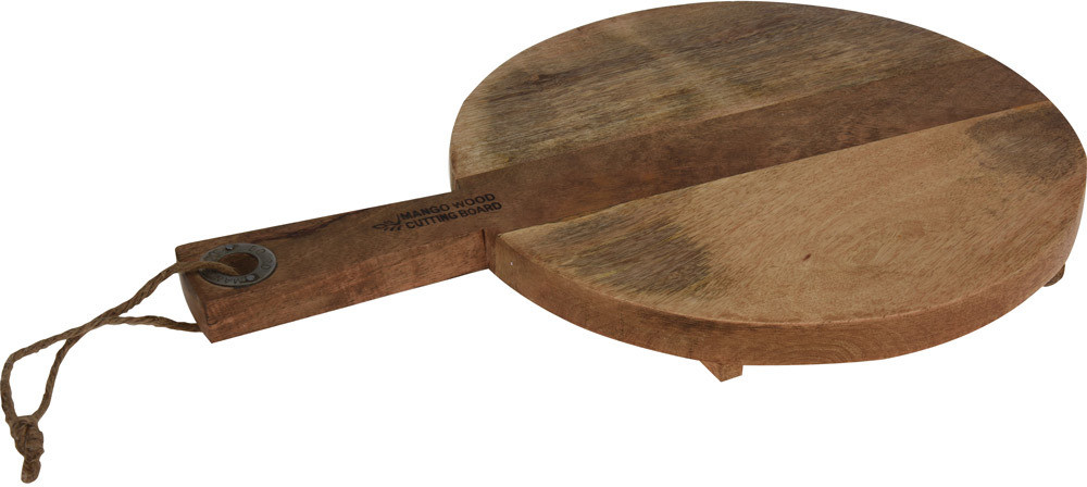 EH Excellent Houseware Drewniana deska do krojenia kuchenna okrągła z rączką i nóżkami drewno mango A44710790
