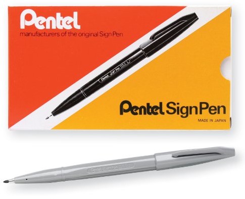 Pentel Sign Pen, końcówka z włókna, tusz czarny (S520-A), szary S520-N