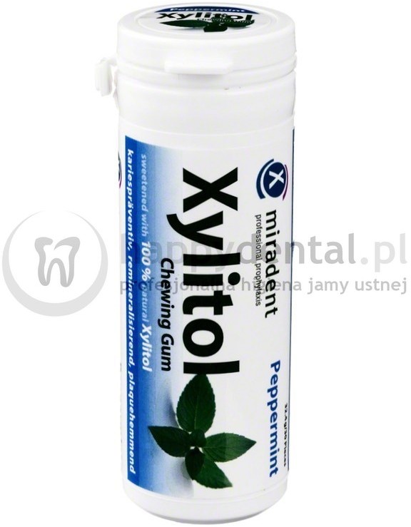 Miradent MIRADENT Xylitol Chewing Gum 30sztuk - guma do żucia z ksylitolem przeciw próchnicy (smak: Mięta Pieprzowa - PEPPERMINT)