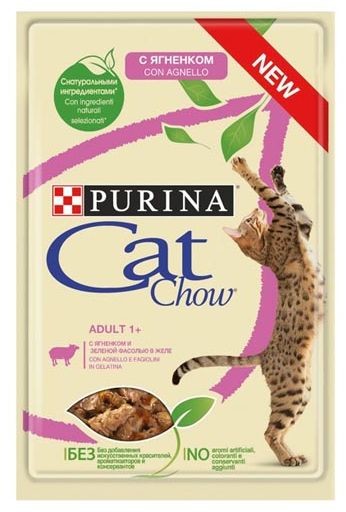 Purina CAT CHOW CAT CHOW ADULT Z JAGNIĘCINĄ I ZIELONĄ FASOLKĄ W GALARECIE 85G PCCAZF