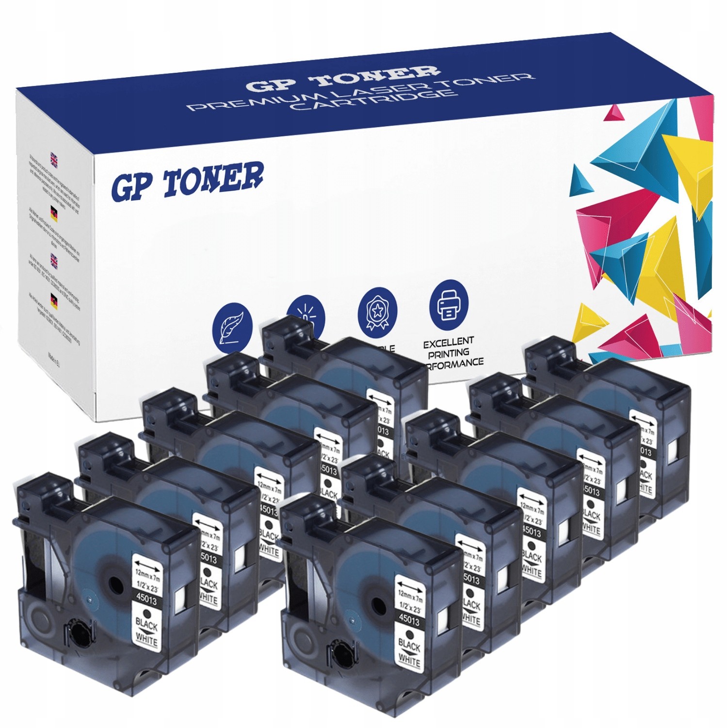 Dymo 10x Taśma do D1 45013 Biało Czarna 12mm 7m