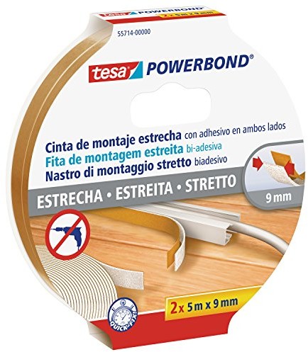 TESA Powerbond wąskie taśmy klejącej Pack 2, dwustronne, 5 m X 9 MM