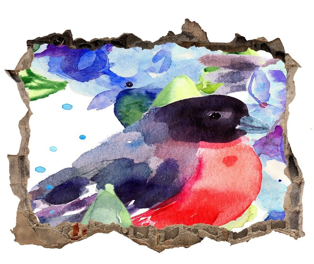 Wallmuralia.pl Dziura 3d fototapeta naklejka Ptak i kwiaty