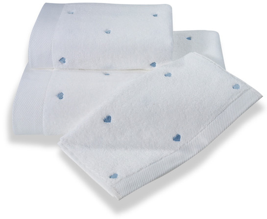 Soft Cotton Ręcznik 50x100 cm MICRO LOVE Biały / niebieskie serduszka Ręcznik 50x100 cm MICRO LOVE Biały / niebieskie serduszka
