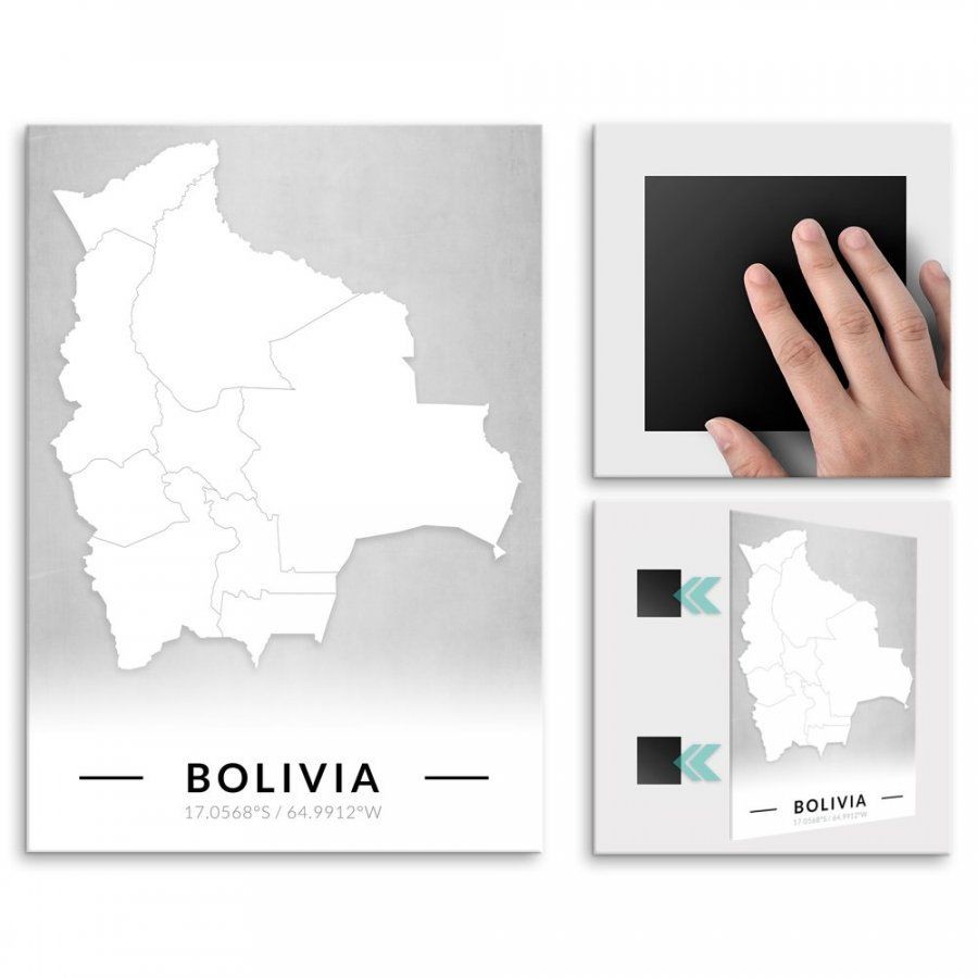 Pix4home Plakat metalowy Mapa B&W Bolivia M POS-M-03913