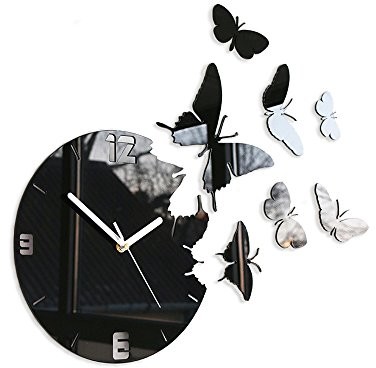Modern Clock Nowoczesna Clock Butterfly Black Zegar ścienny, akryl, czarna, 60 x 45 cm Butterfly Black