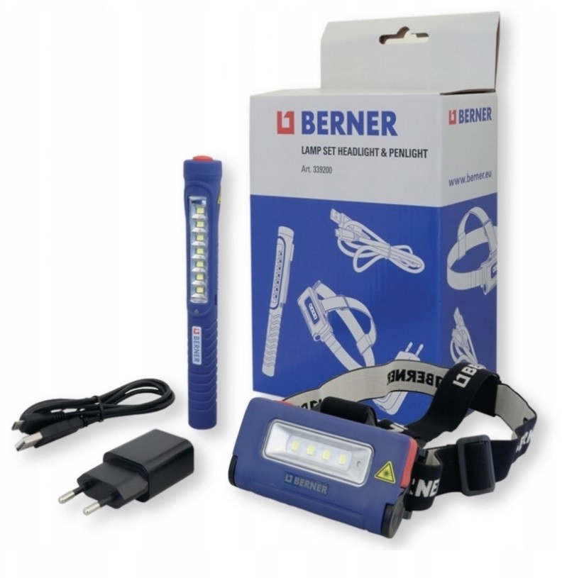Berner Berner zestaw latarka czołowa + pen light+ ładowar