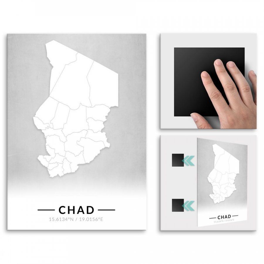Pix4home Plakat metalowy Mapa B&W Czad L POS-L-03919