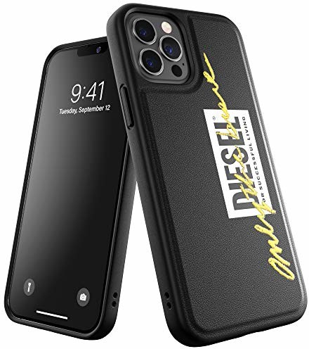 Diesel Zaprojektowane dla iPhone 12 / iPhone 12 Pro 6.1, wytrzymały rdzeń, odporny na wstrząsy, przetestowany w upadku pokrowiec ochronny z zaokrąglonymi krawędziami, czarny/limonkowy 42507
