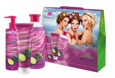 Dermacol Aroma Ritual Grape & Lime zestaw Pianka do kąpieli 500 ml + Żel pod prysznic 250 ml + Mydło w płynie 250 ml dla kobiet