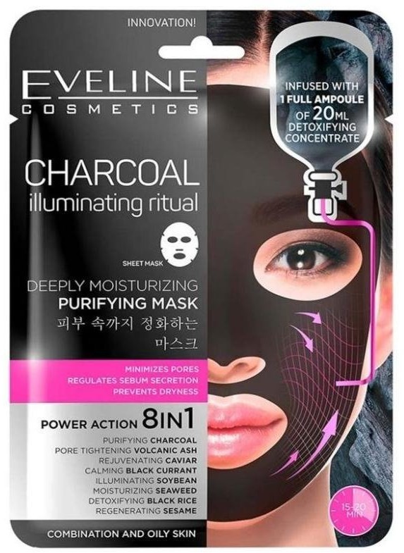 Eveline Charcoal Iluminating Ritual oczyszczająca maska w płachcie 20ml 71840-uniw