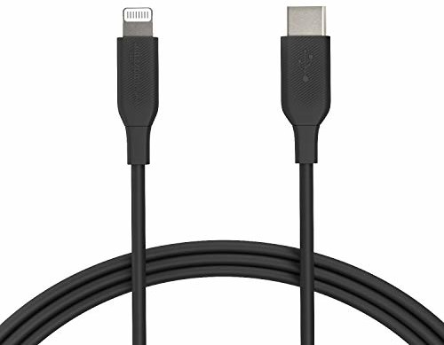 AmazonBasics Amazon Basics - kabel USB typu C do ładowania z certyfikatem MFI do iPhone 11/11 Pro/11 Pro max/X/XS/XR/XS Max / 8/8 Plus, do ładowarek typu C, obsługuje Power Delivery, czarny, 1,82 m L6LMF398-CS-R