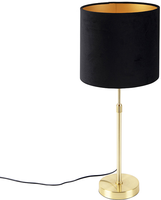 QAZQA Lampa stołowa regulowana złota/mosiądz klosz welurowy czarny 25cm - Parte