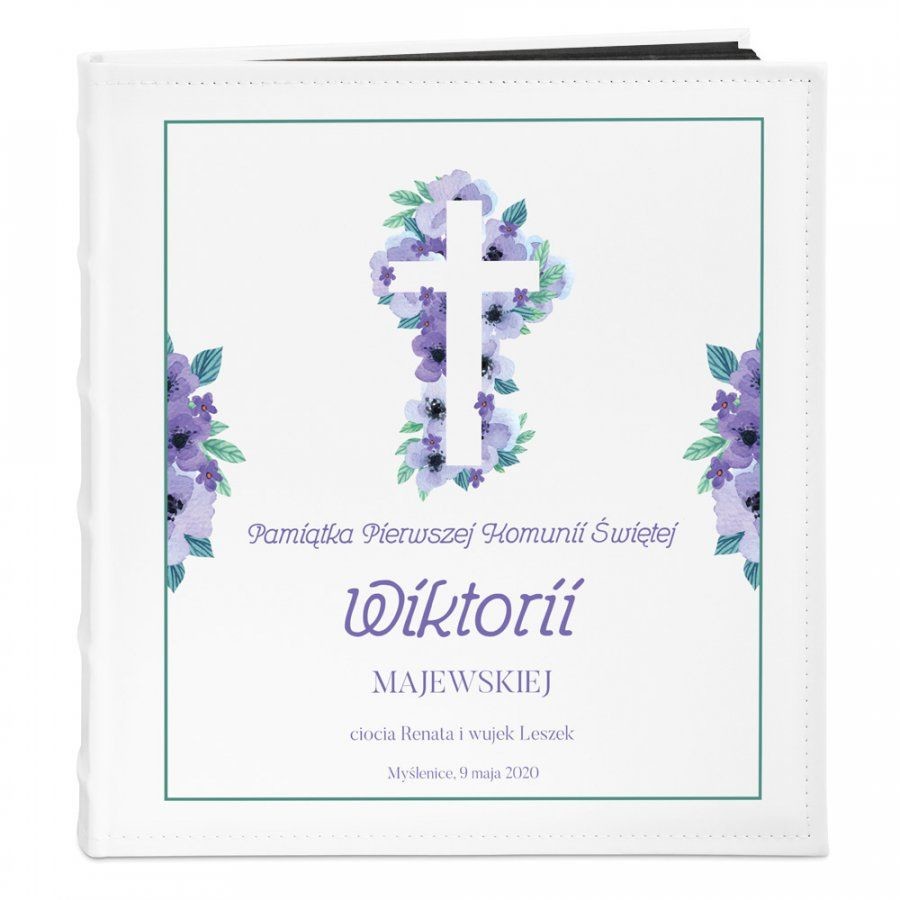 NA Murrano Album Zdjęcia Duży Pamiątka I Komunii Krzyż Nadruk ALB-BC-BK-UV-028