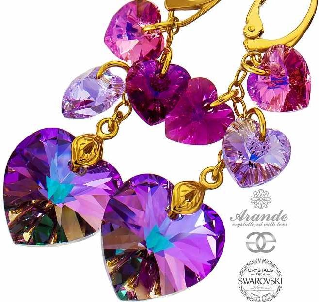 Swarovski piękne kolczyki SERCA ZŁOTE SREBRO