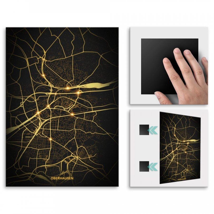 Pix4home Plakat metalowy Mapa Night Lights Oberhausen L POS-L-03245