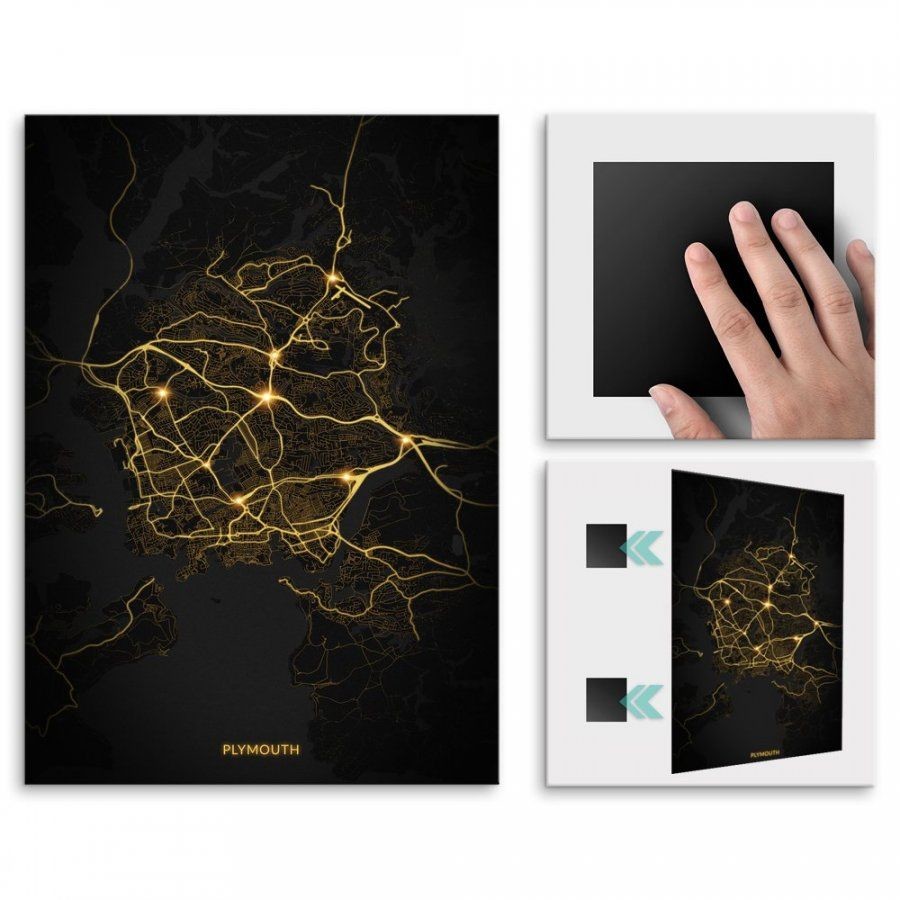 Pix4home Plakat metalowy Mapa City Lights Plymouth L POS-L-04402
